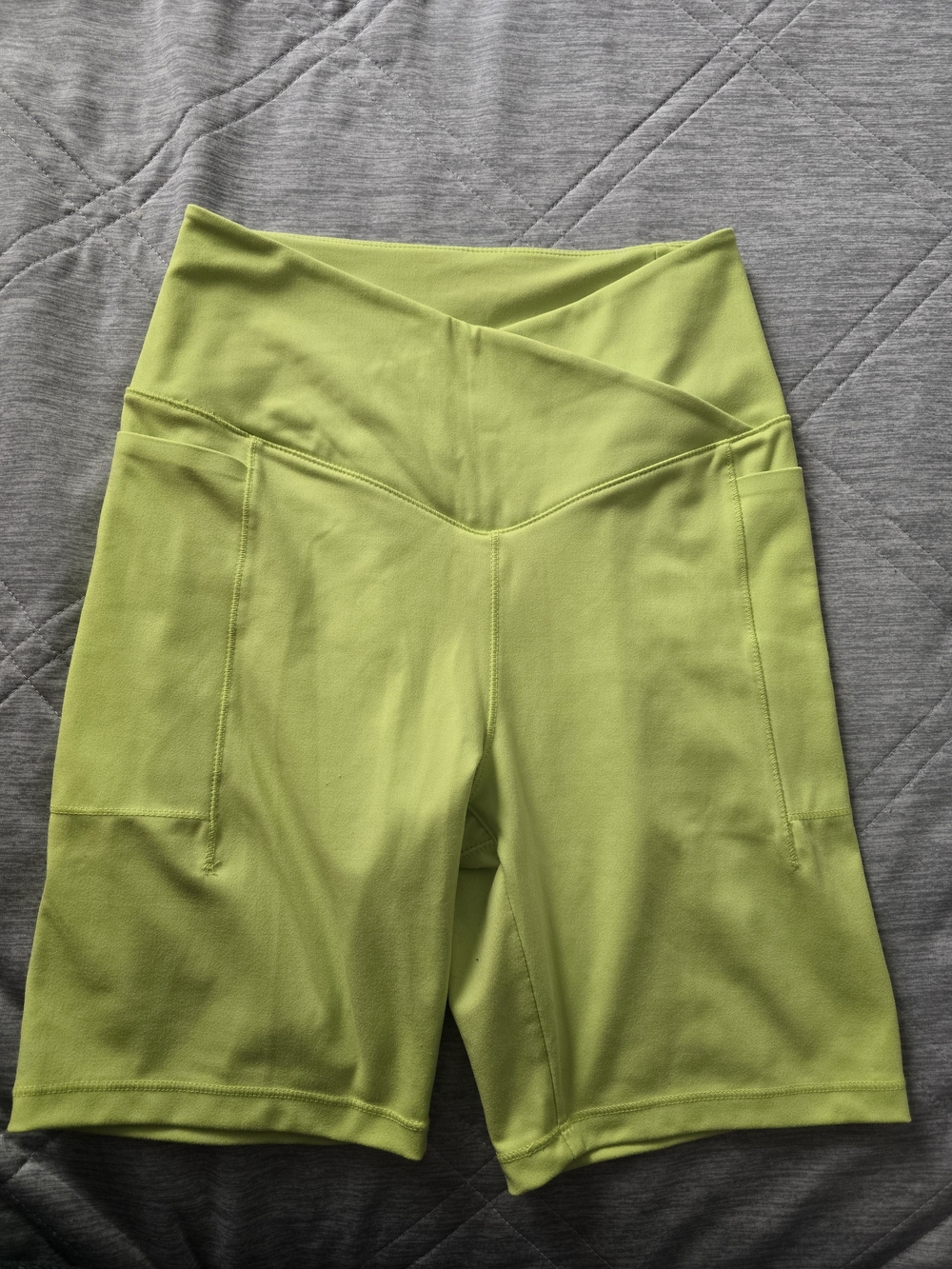 Danskin High-Waist Lime Green Bike Shorts with Side Pockets